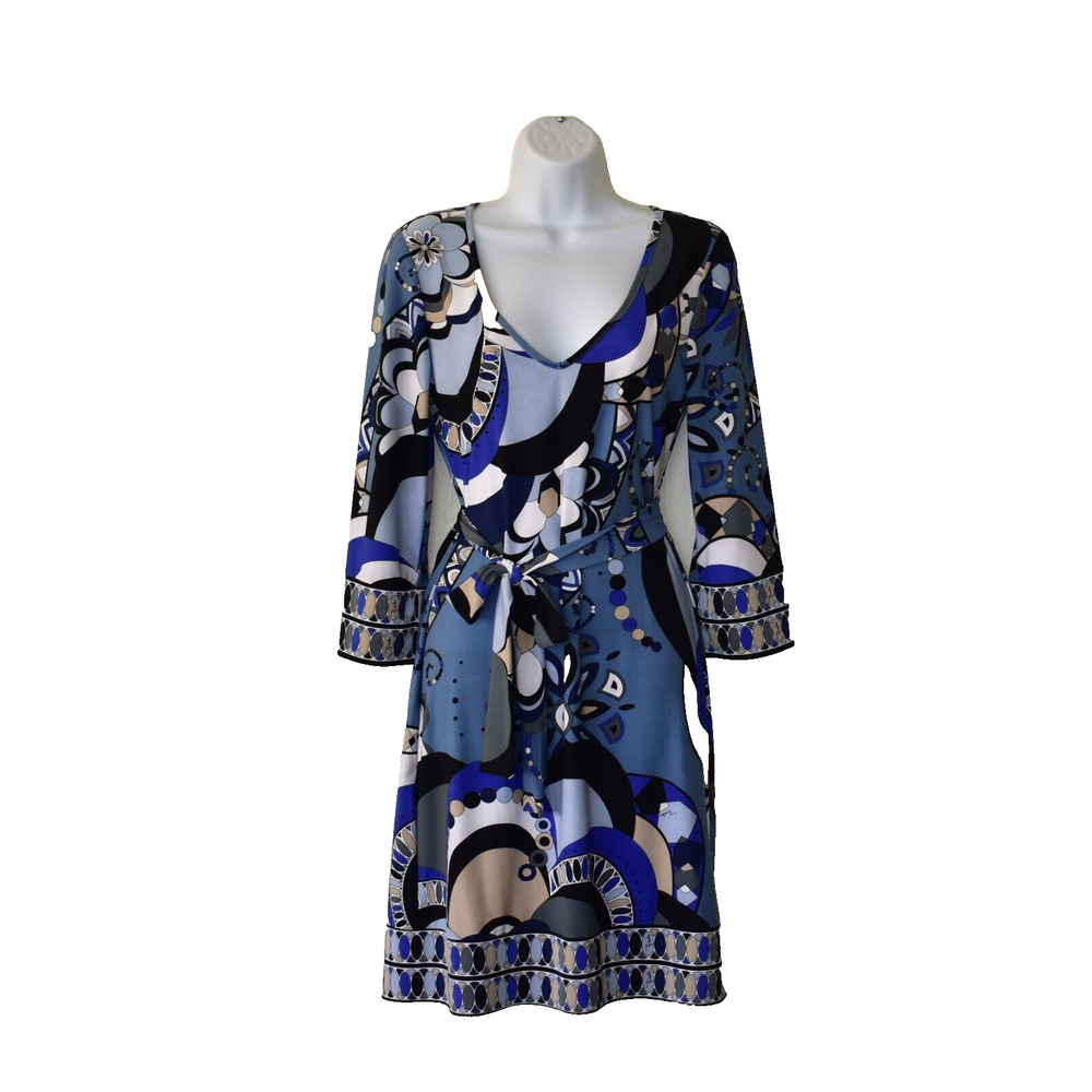 Emilio Pucci Blue Multi-Pattern Midi Dress